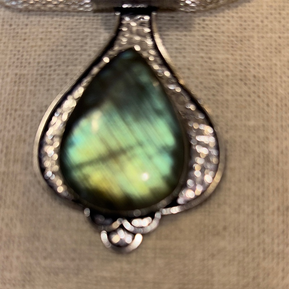 Silver Pendant Necklace with Labradorite Stone - Women Jewelry